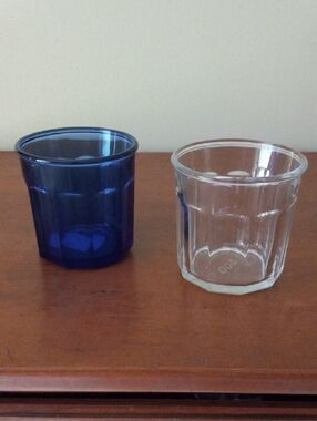 Set of Two Faceted Glass Tumblers - Blue and Clear